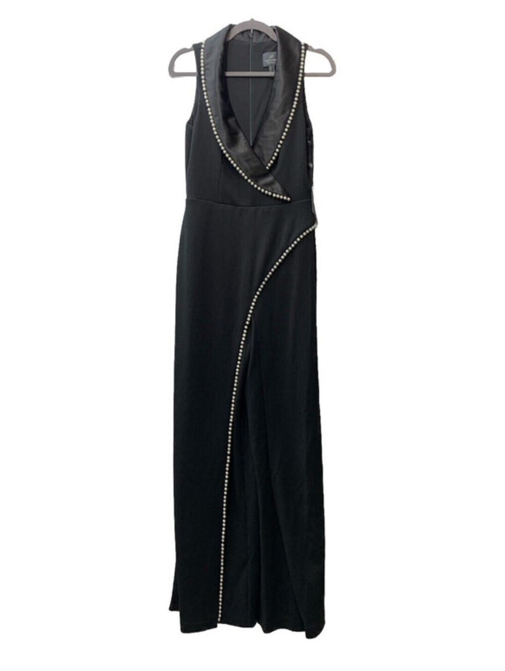 ADRIANNA PAPELL Womens Black Sleeveless Pearl Crepe Evening Wide Leg Jumpsuit 4